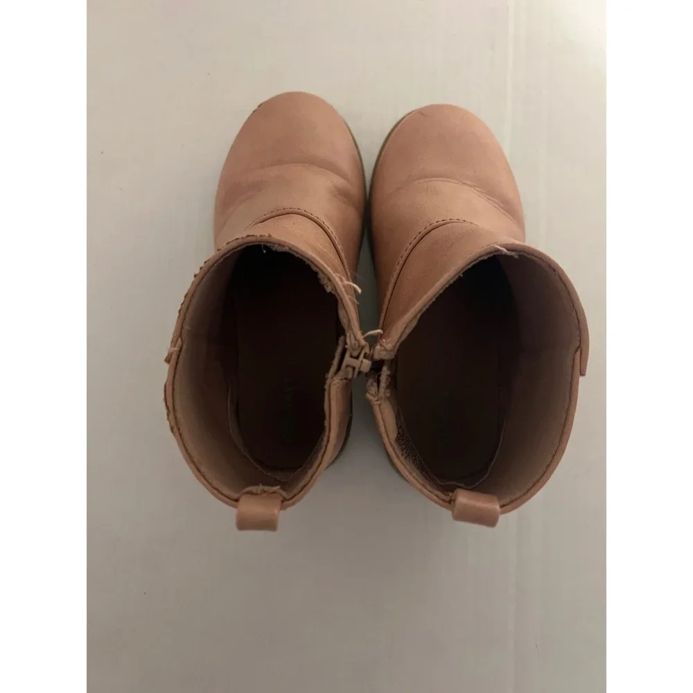 Old Navy Pink Faux Leather Side Zip Ankle Boots Girls Size 11